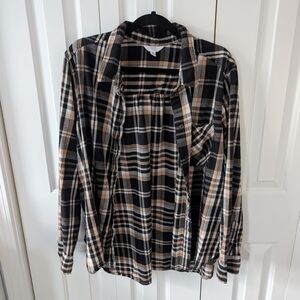 Time and Tru Black and Tan Plaid Shirt